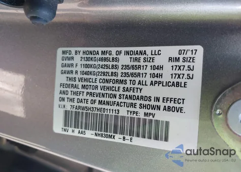 2017 Honda Cr-V Lx из США, поврежденный, VIN 7FARW5H37HE011113